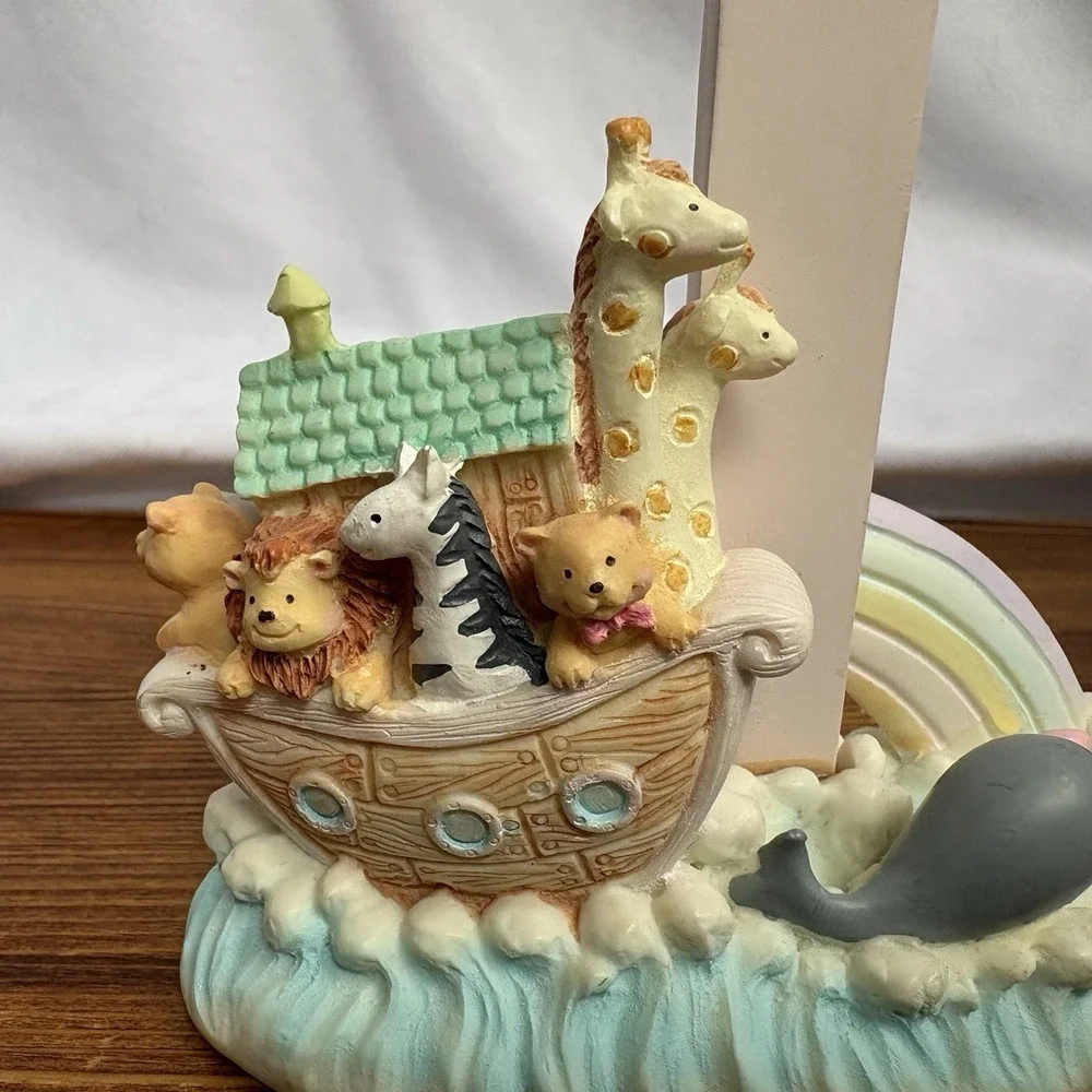 Russ Noah's Ark Cross & Round Photo Frame Set Nursery Baby Christian Decor